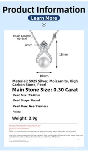 Macro detail of S925 silver necklace with 8mm freshwater pearl and moissanite pendant
