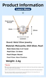 Detailed size specifications for S925 silver necklace with moissanite and pearl pendant