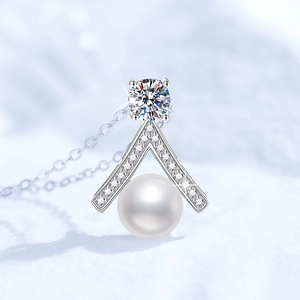 Elegant S925 sterling silver necklace featuring a dress pendant with moissanite and pearl