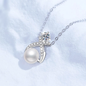 Moissanite and freshwater pearl cross pendant necklace in S925 sterling silver