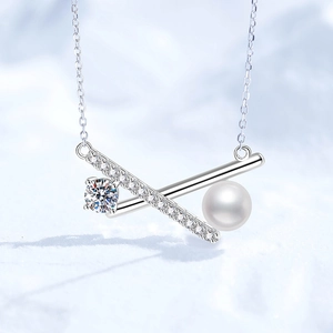 Collana con Pendente a Fiocco in Argento Sterling 925 Moissanite Perla d'Acqua Dolce per Donna Elegante Gioielli a Catena a Croce
