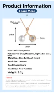 Detailed size chart for the cherry pendant pearl necklace in 18k rose gold plating