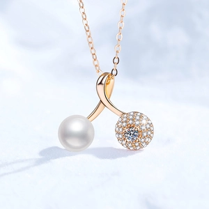Elegant S925 Sterling Silver Moissanite Cherry Pendant Necklace Women Natural Freshwater Pearl Jewelry Gift