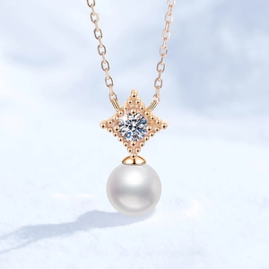925 Sterling Silver Freshwater Pearl Moissanite Pendant Necklace Elegant Rhinestone Geometric Inlaid Jewelry For Women