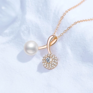 Natural freshwater pearl necklace with S925 silver moissanite cherry pendant in rose gold