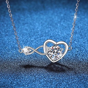 925 Sterling Silver Moissanite Heart Infinity Pendant Necklace For Women Luxurious Forever Love Fine Jewelry Necklace