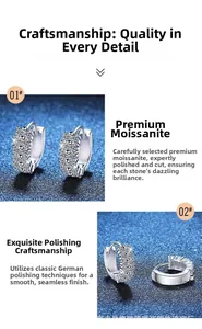Close-up of sparkling moissanite hoop earrings in S925 sterling silver with micro-pave setting