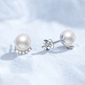S925 sterling silver pearl earrings with Moissanite stones and butterfly back closure