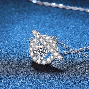 Classic s925 silver necklace with pig nose pendant featuring a 1ct Moissanite diamond