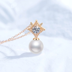 Elegant s925 silver gold-plated necklace with a crown pendant, moissanite, and fresh water pearl