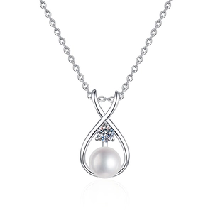 S925 sterling silver necklace with freshwater pearl and moissanite in Diana style