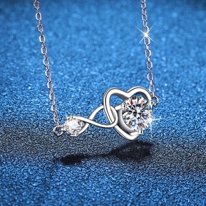 S925 Sterling Silver Heart and Infinity Necklace with 1 Carat Moissanite Pendant