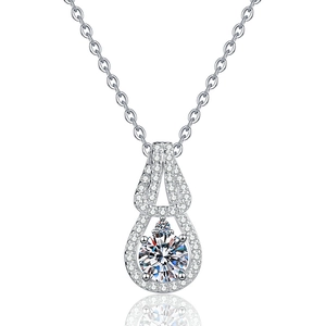 Elegant S925 sterling silver necklace with 1 carat moissanite and pavé teardrop pendant