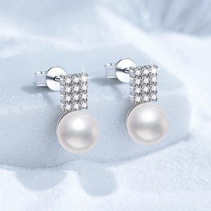 925 Sterling Silver Moissanite Freshwater Pearl Stud Earrings Women Light Luxury French Geometric Inlaid Jewelry Gift
