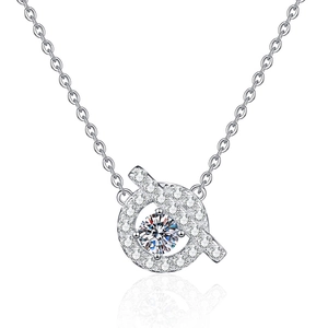 Classic S925 sterling silver necklace with pig nose ring pendant and 1 carat moissanite