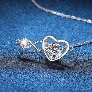 Elegant S925 sterling silver infinity heart pendant necklace with 1 carat moissanite stones