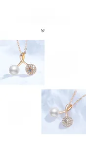 Detail of s925 silver necklace with freshwater pearl and sparkling moissanite pendant