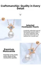 Detailed macro view of S925 rose gold pendant with natural pearl and moissanite stone