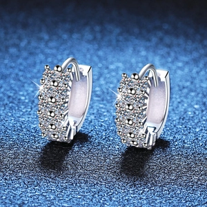 925 Sterling Silver Moissanite Huggie Hoop Earrings For Women Pave Set Geometric Minimalist Fine Jewelry Gift