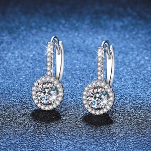 925 Sterling Silver Moissanite Stud Earrings For Women Round Halo Dangle Sparkly Rhinestone Wedding Party Jewelry Gift