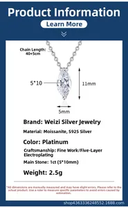 Détails du collier en argent S925 avec pendentif en moissanite taille marquise de 1 carat