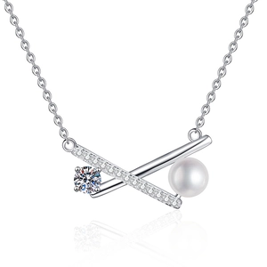 Collana in argento S925 con pietra moissanite e ciondolo a fiocco con perla d'acqua dolce