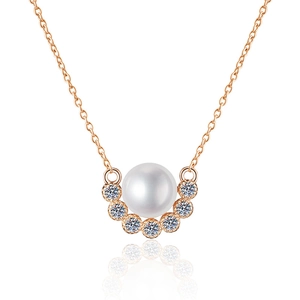 Rose gold s925 silver necklace featuring a white pearl and moissanite angel smile pendant