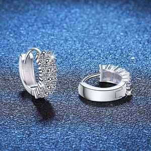 Elegant S925 sterling silver huggie earrings with triple row moissanite stone inlay