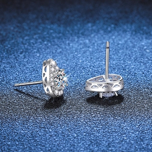 S925 sterling silver pear halo stud earrings featuring a 1ct D color moissanite center