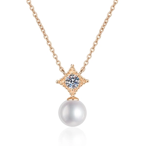 Elegant S925 silver necklace with rose gold finish, Moissanite stone and fresh water pearl