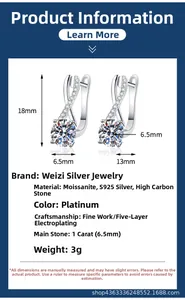 Detail view of S925 silver figure-eight earrings with a 1-carat moissanite stone