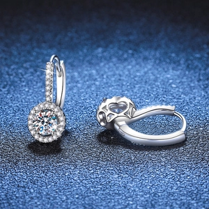 Elegant 925 sterling silver hoop earrings with brilliant moissanite stone charms