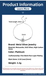 Detail of s925 silver sunflower bracelet featuring 0.5ct moissanite with platinum plating