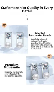 Detailed macro view showing a Moissanite and pearl geometric silver earring design