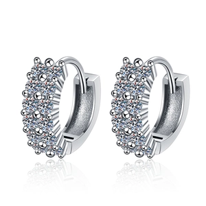 Elegant s925 silver huggie earrings with double-row sparkling moissanite stones