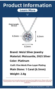 Vue macro du pendentif moissanite 1ct avec halo sur collier en argent S925 poli