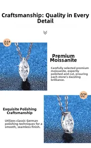 Détail macro du pendentif moissanite taille marquise avec monture en argent poli