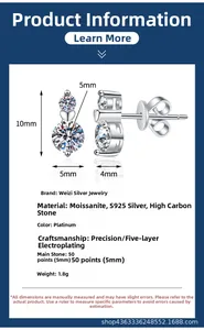 Detail specifications of S925 silver heart earrings with 1 carat moissanite stones
