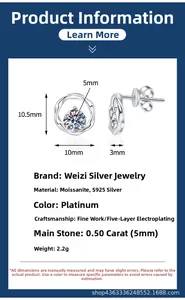 Detailed view of S925 silver Moissanite stud earrings showing 10.5mm size dimensions
