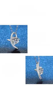 Detail of S925 sterling silver necklace featuring 1 carat D color moissanite pendant