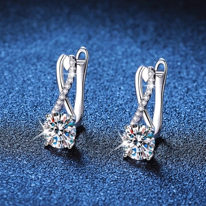 S925 Sterling Silver Moissanite Dangle Earrings Round Cut Twist Cross Rhinestone Inlaid Fashion Jewelry For Women