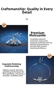 Detailed view of S925 sterling silver moissanite bracelet with adjustable pull-bead clasp