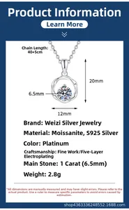 Detail view of S925 sterling silver Mobius necklace with 1ct Moissanite specifications