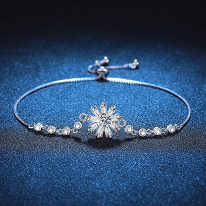 Luxury S925 Sterling Silver Moissanite Sunflower Bracelet For Women Adjustable Sparkling Elegant Flower Link Jewelry Gift