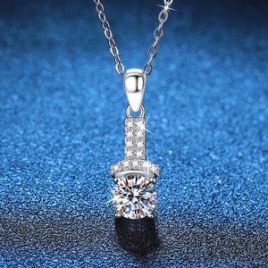 925 Sterling Silver Moissanite Pendant Necklace Sparkling Round Cut Bowknot Design Elegant Jewelry For Women Anniversary Gift