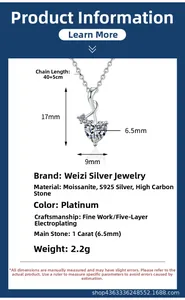 Détail du collier en argent S925 avec pendentif moissanite en forme de cœur 1 carat