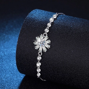 Elegant S925 sterling silver sunflower bracelet featuring brilliant 50 point moissanite