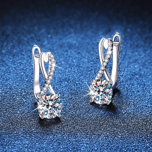 S925 sterling silver figure 8 crossover drop earrings with one carat moissanite stones