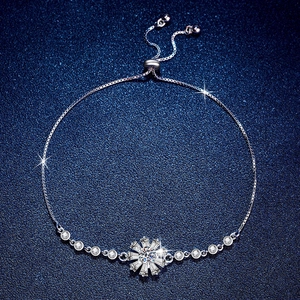Adjustable S925 sterling silver sunflower bracelet with sparkling moissanite stones