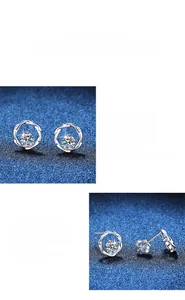 Macro detail of S925 sterling silver moissanite stud earring with twisted rope design